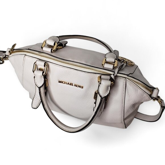 Michael Kors Satchel Bag Women’s Ciara Cream Pebble Leather Gold Trim Slouchy - Picture 6 of 12